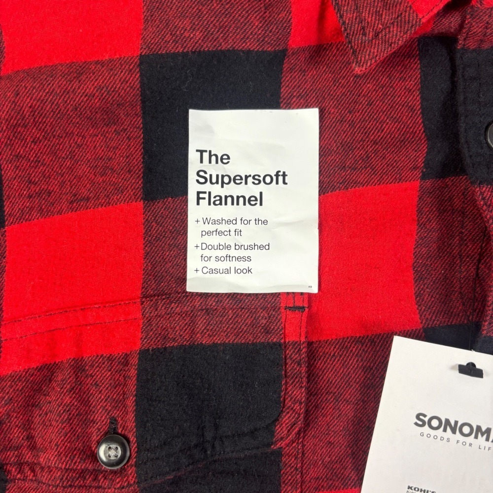 Sonoma Goods For Life Mens XXL Red Black Buffalo Plaid Supersoft Flannel Shirt - Picture 4 of 16